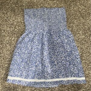 American Eagle Outfitters Blue Floral Strapless Dress (Straps Included)